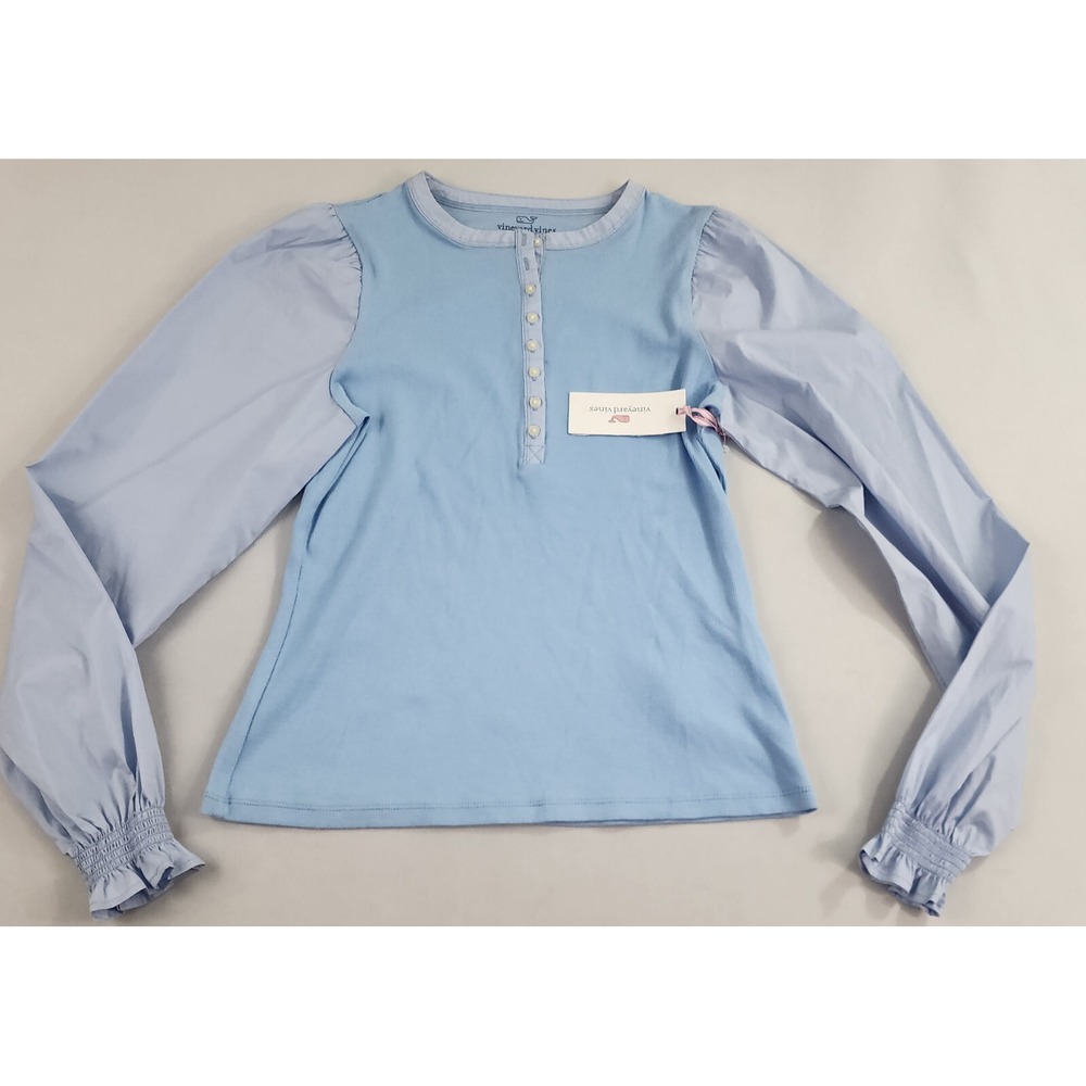 Vineyard Vines shirt top womens XS Extra Small blue puff henley $98 long sleeve